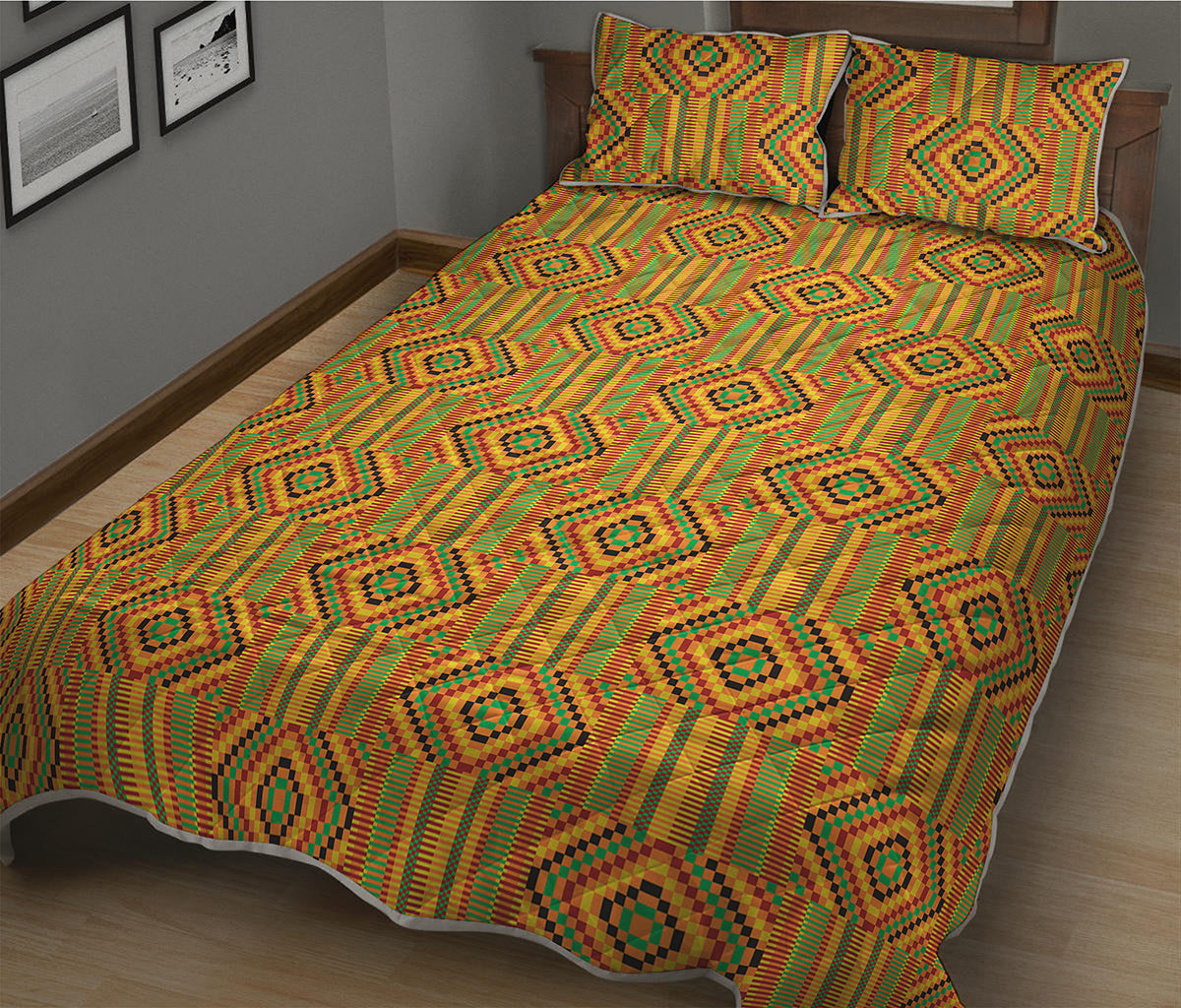 Ashanti Kente Pattern Print Quilt Bed Set