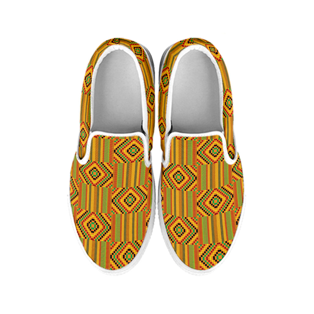 Ashanti Kente Pattern Print White Slip On Shoes