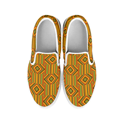 Ashanti Kente Pattern Print White Slip On Shoes