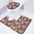 Asian Chrysanthemum Pattern Print 3 Piece Bath Mat Set