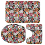 Asian Chrysanthemum Pattern Print 3 Piece Bath Mat Set