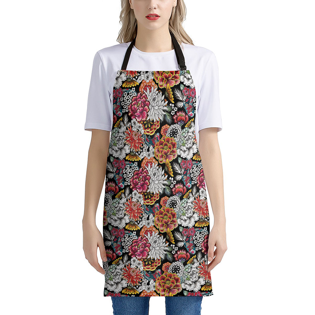 Asian Chrysanthemum Pattern Print Apron