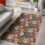 Asian Chrysanthemum Pattern Print Area Rug