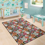 Asian Chrysanthemum Pattern Print Area Rug