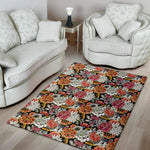 Asian Chrysanthemum Pattern Print Area Rug