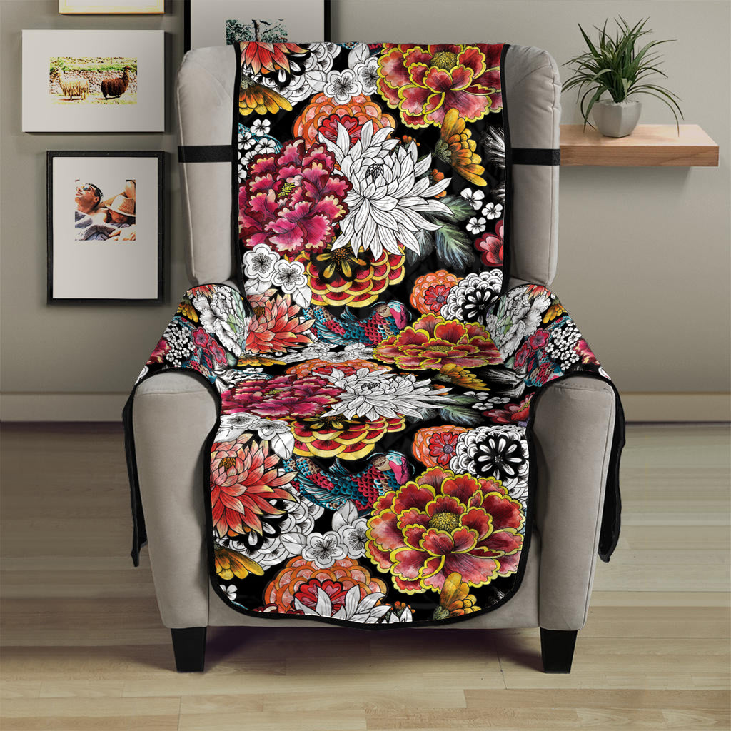 Asian Chrysanthemum Pattern Print Armchair Protector