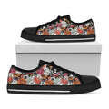 Asian Chrysanthemum Pattern Print Black Low Top Sneakers