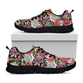 Asian Chrysanthemum Pattern Print Black Running Shoes