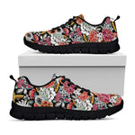 Asian Chrysanthemum Pattern Print Black Sneakers