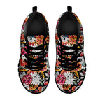 Asian Chrysanthemum Pattern Print Black Sneakers