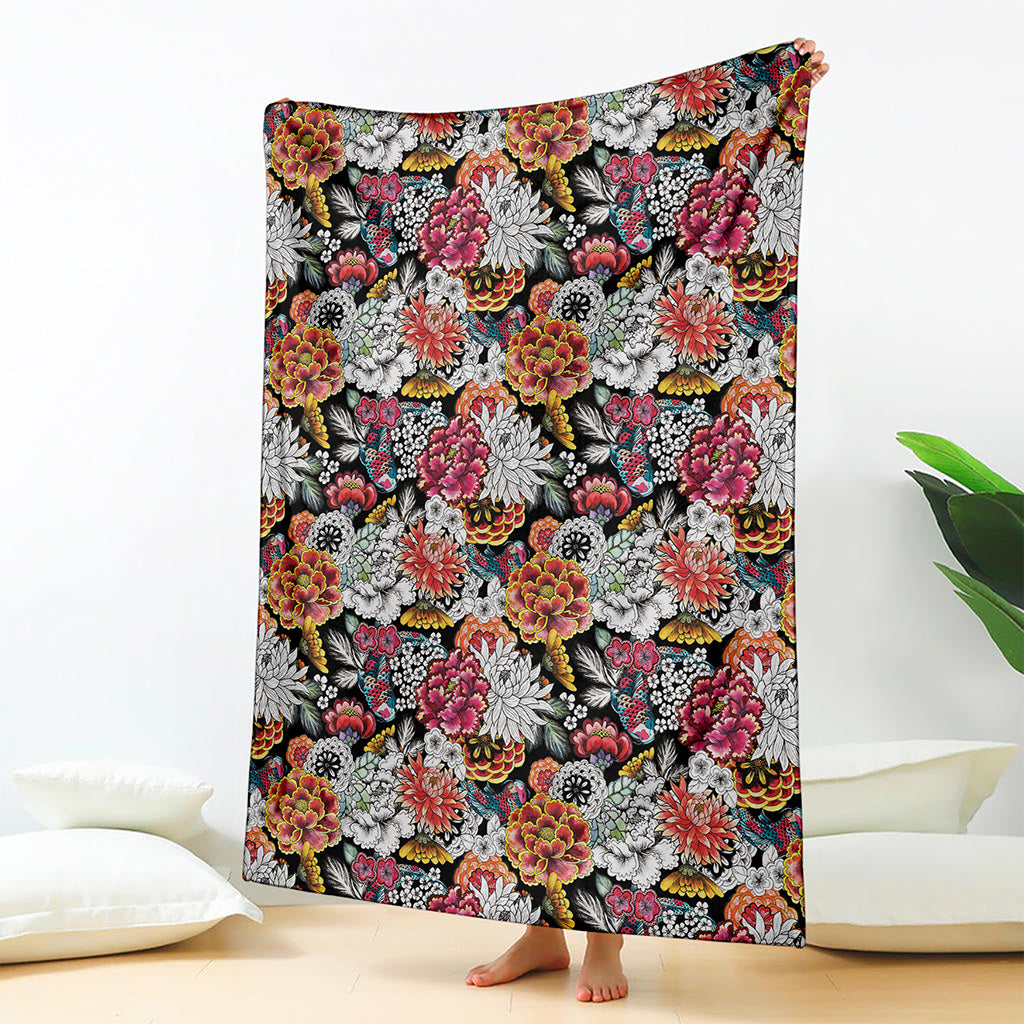 Asian Chrysanthemum Pattern Print Blanket