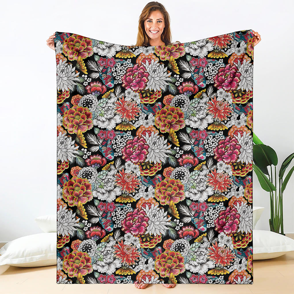 Asian Chrysanthemum Pattern Print Blanket