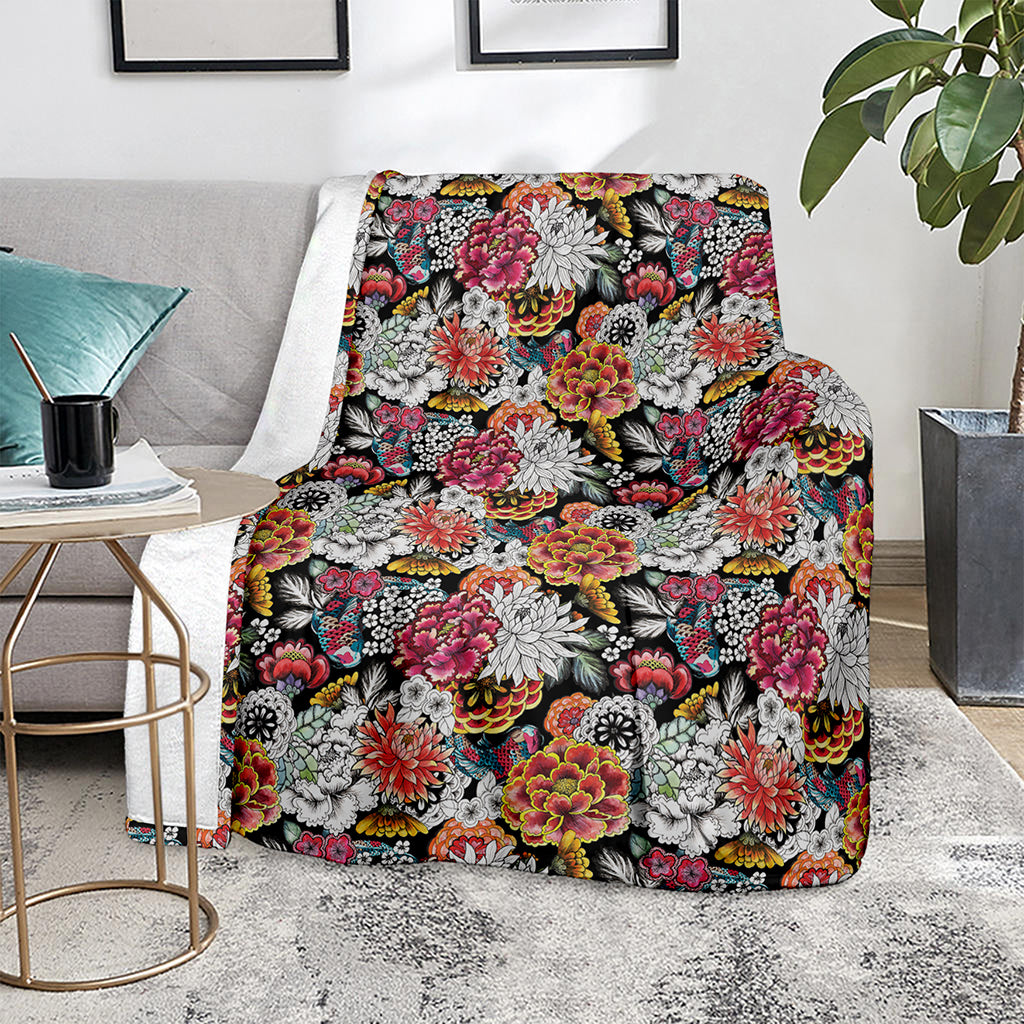 Asian Chrysanthemum Pattern Print Blanket