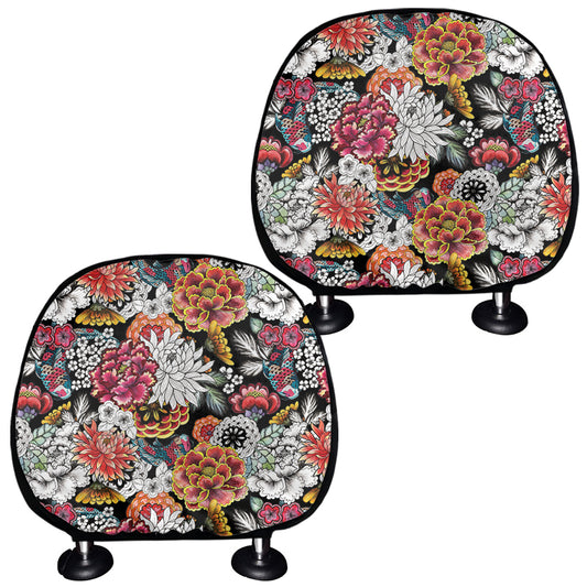 Asian Chrysanthemum Pattern Print Car Headrest Covers