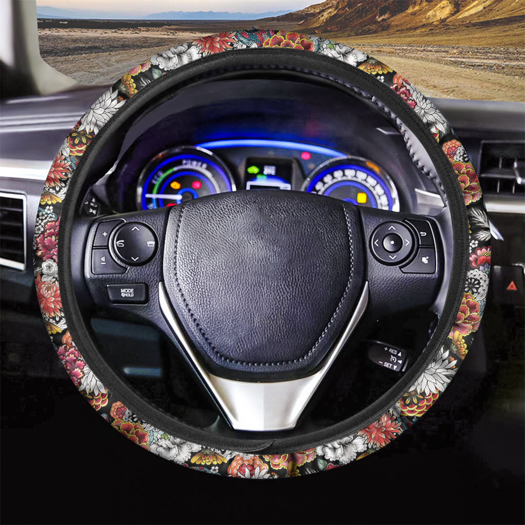 Asian Chrysanthemum Pattern Print Car Steering Wheel Cover