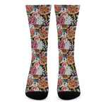 Asian Chrysanthemum Pattern Print Crew Socks