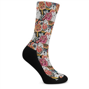 Asian Chrysanthemum Pattern Print Crew Socks