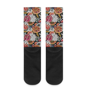 Asian Chrysanthemum Pattern Print Crew Socks