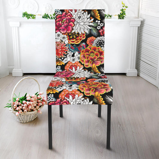 Asian Chrysanthemum Pattern Print Dining Chair Slipcover