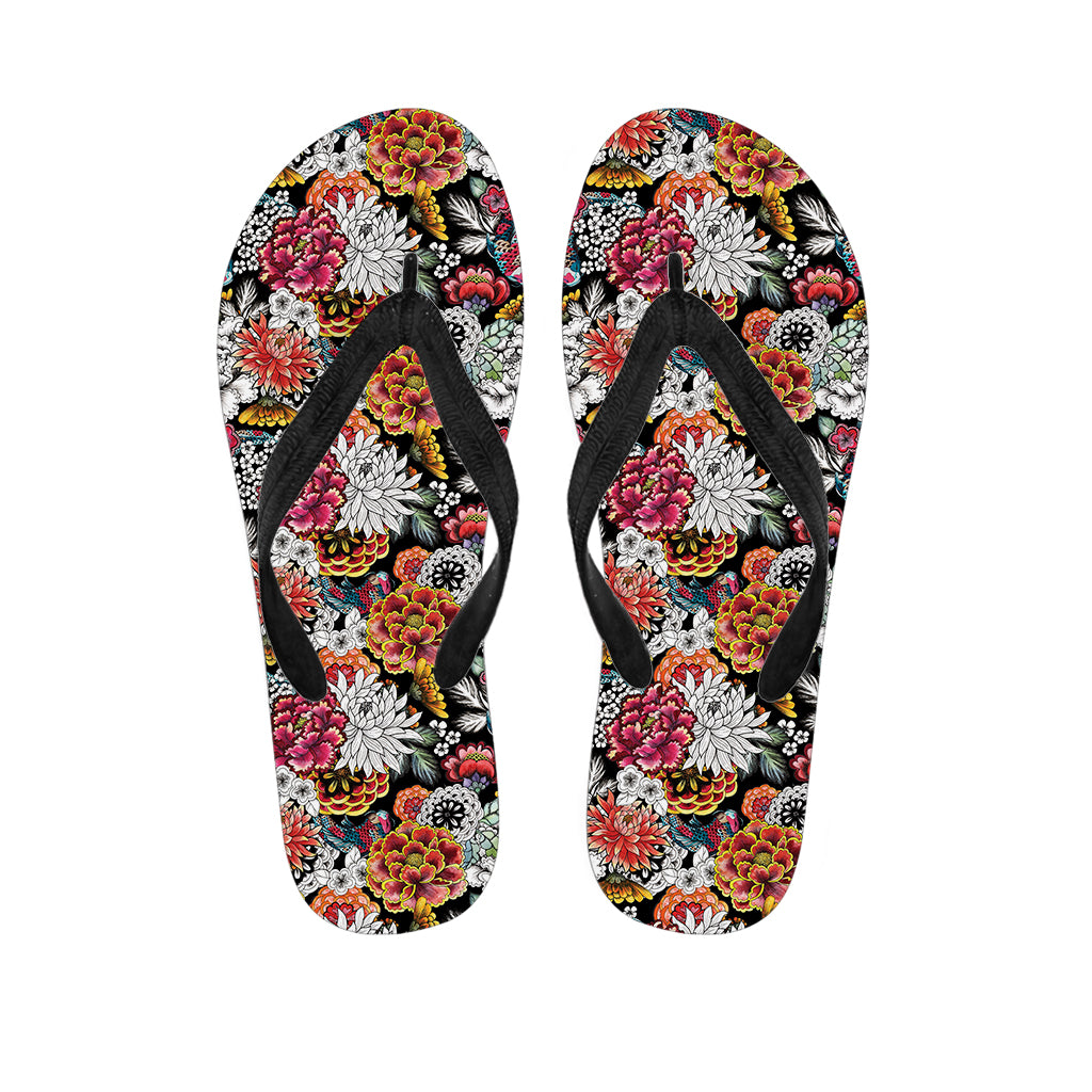 Asian Chrysanthemum Pattern Print Flip Flops