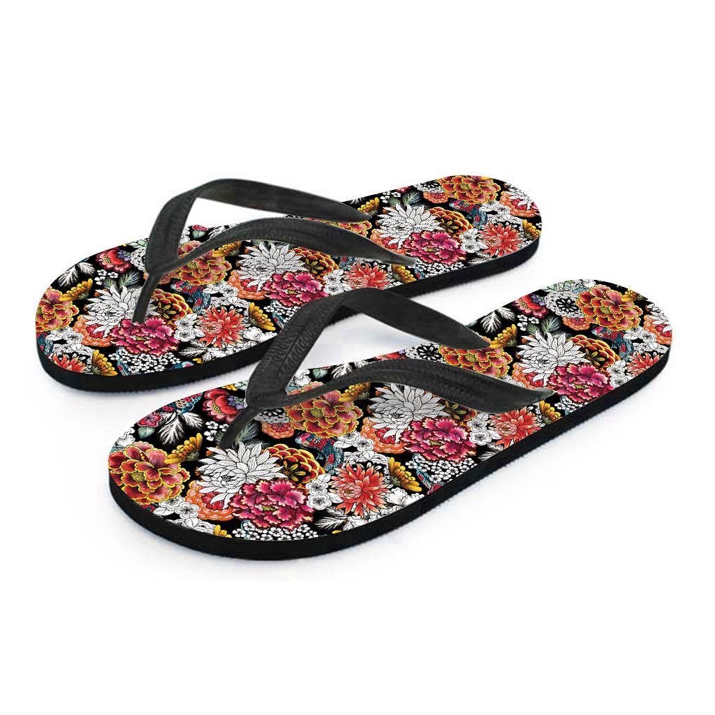 Asian Chrysanthemum Pattern Print Flip Flops