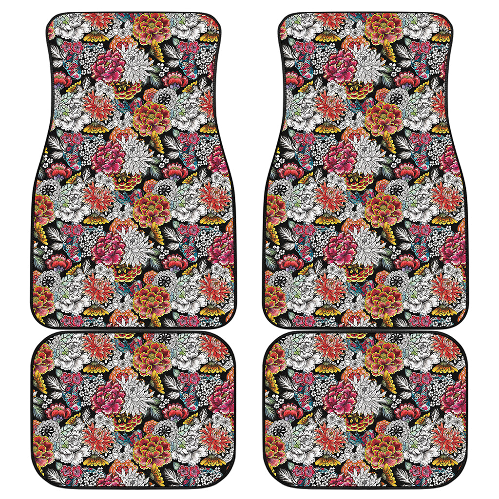 Asian Chrysanthemum Pattern Print Front and Back Car Floor Mats