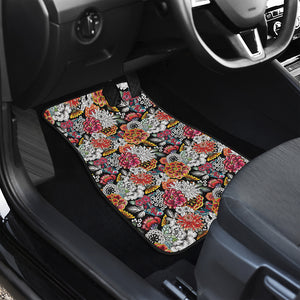 Asian Chrysanthemum Pattern Print Front and Back Car Floor Mats