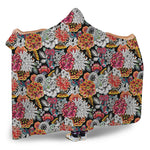 Asian Chrysanthemum Pattern Print Hooded Blanket