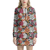 Asian Chrysanthemum Pattern Print Hoodie Dress