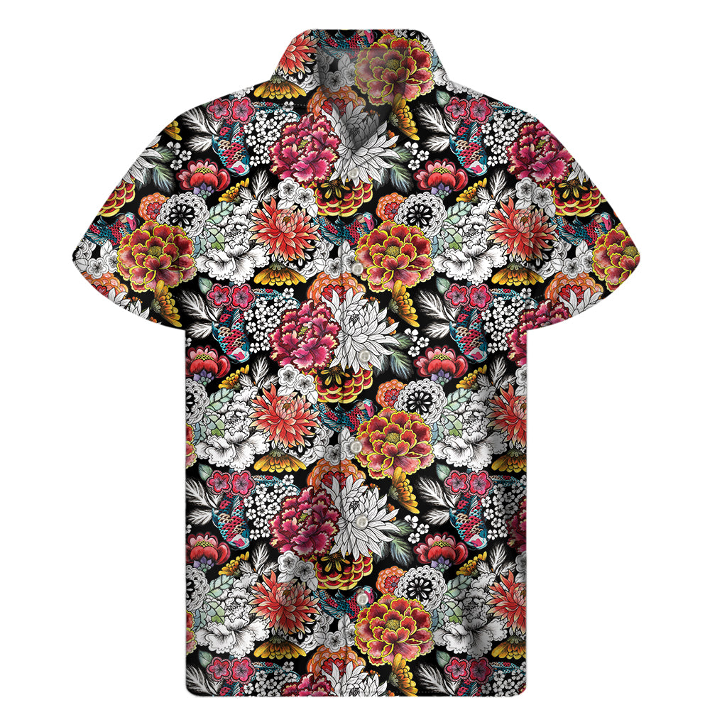 Asian Chrysanthemum Pattern Print Men's Short Sleeve Shirt