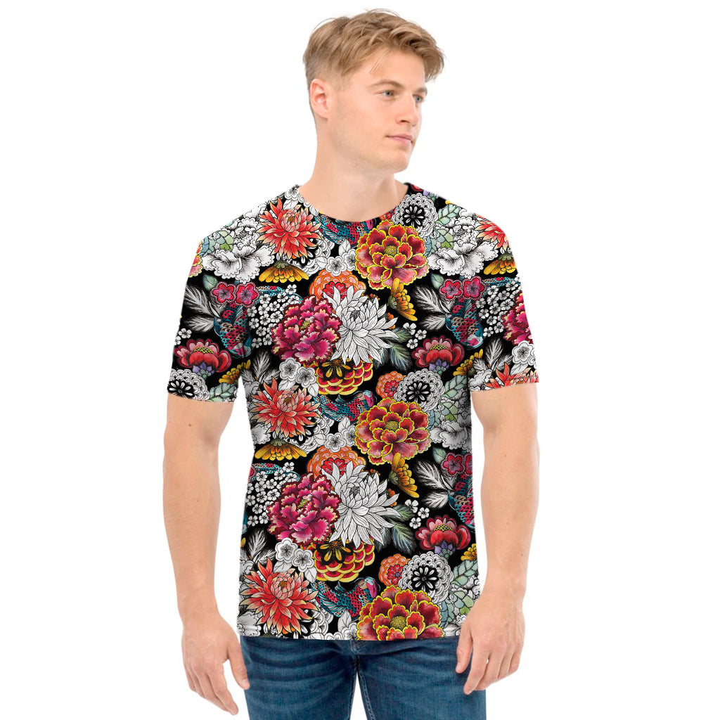 Asian Chrysanthemum Pattern Print Men's T-Shirt