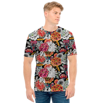 Asian Chrysanthemum Pattern Print Men's T-Shirt