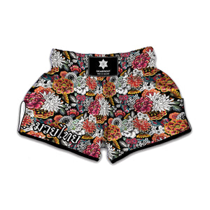 Asian Chrysanthemum Pattern Print Muay Thai Boxing Shorts