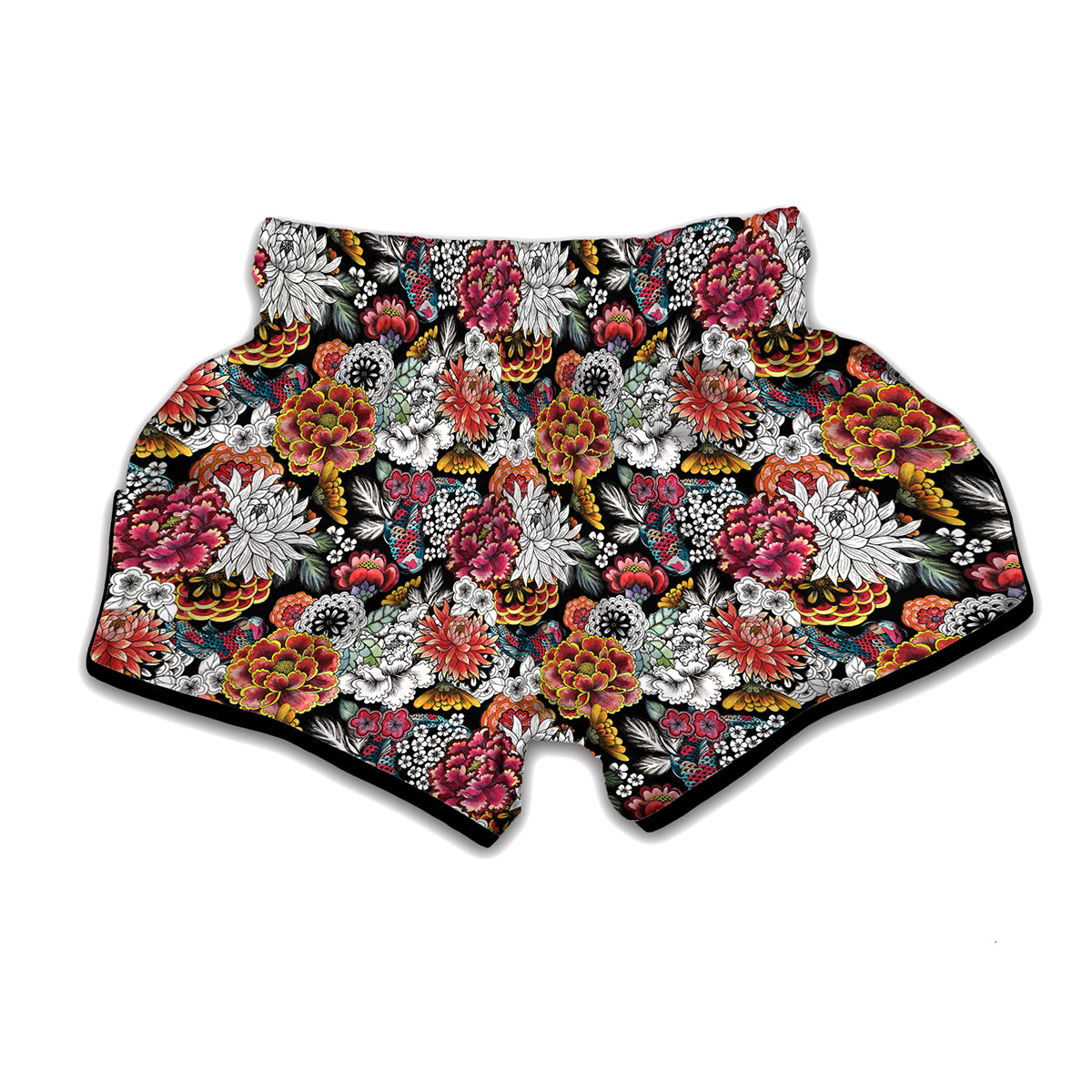 Asian Chrysanthemum Pattern Print Muay Thai Boxing Shorts