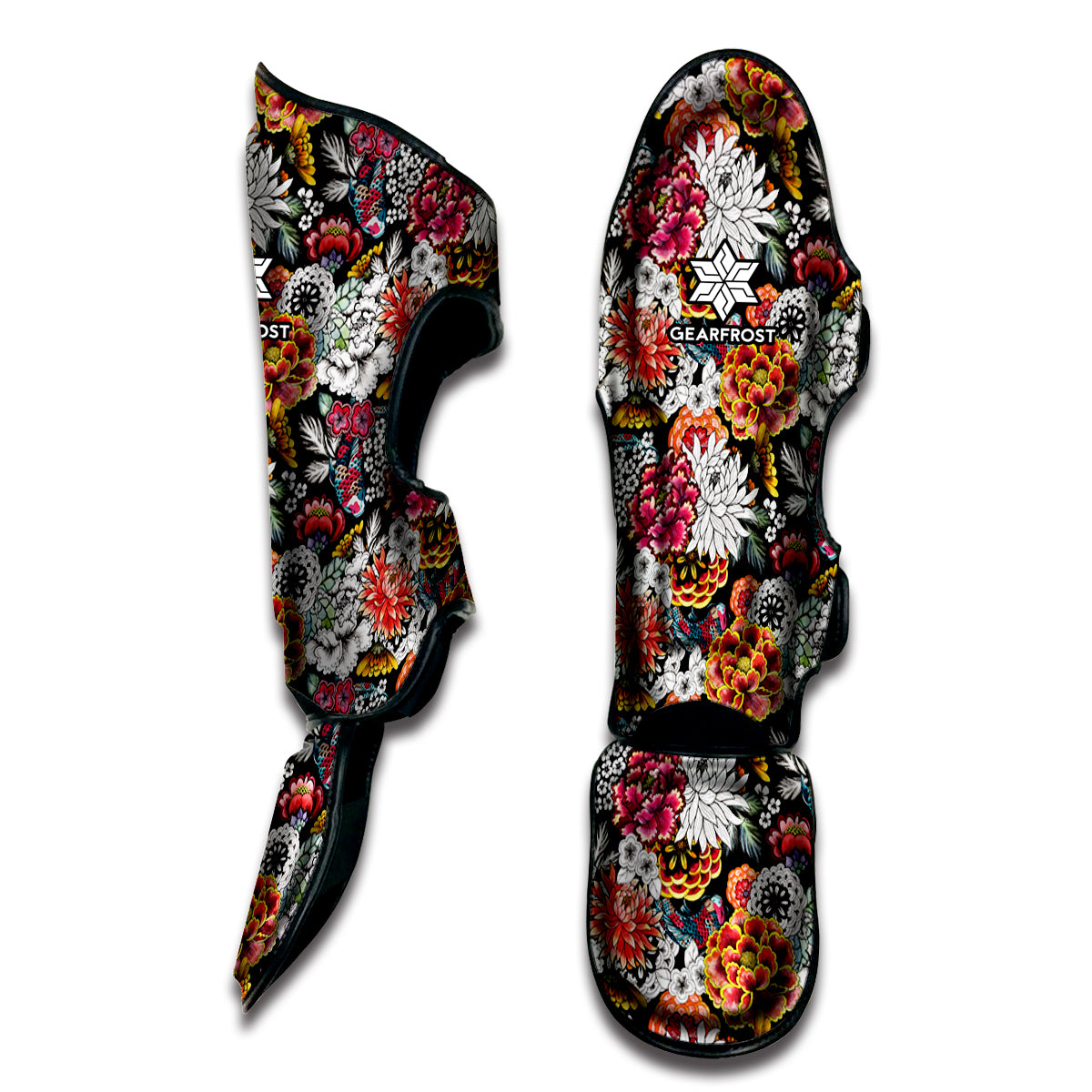 Asian Chrysanthemum Pattern Print Muay Thai Shin Guard