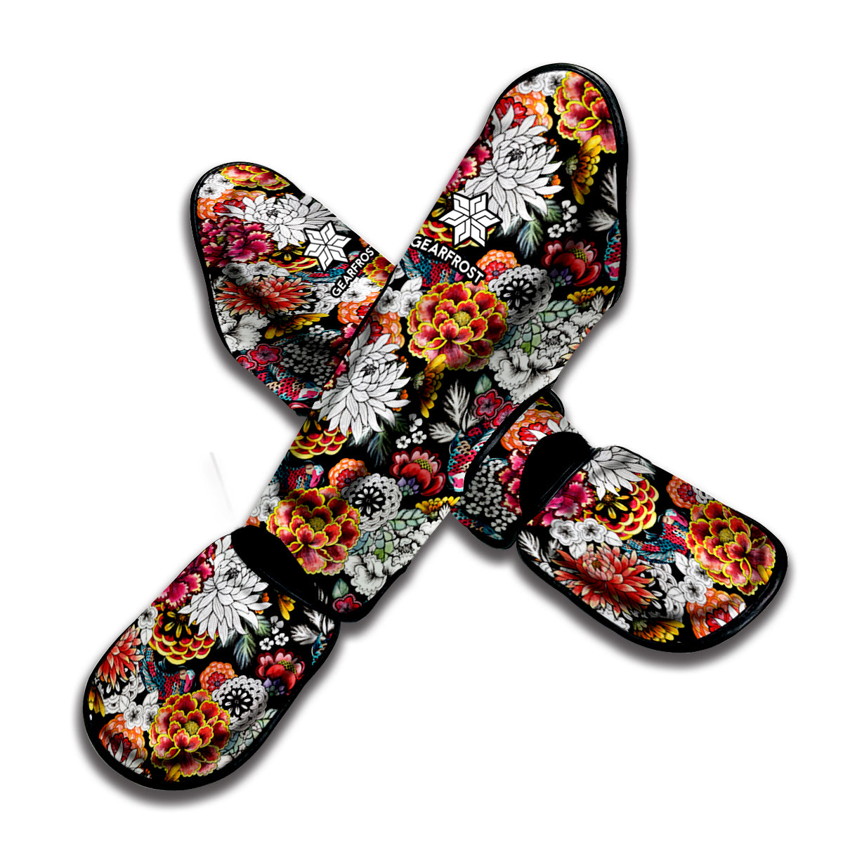 Asian Chrysanthemum Pattern Print Muay Thai Shin Guard