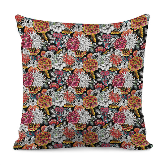 Asian Chrysanthemum Pattern Print Pillow Cover