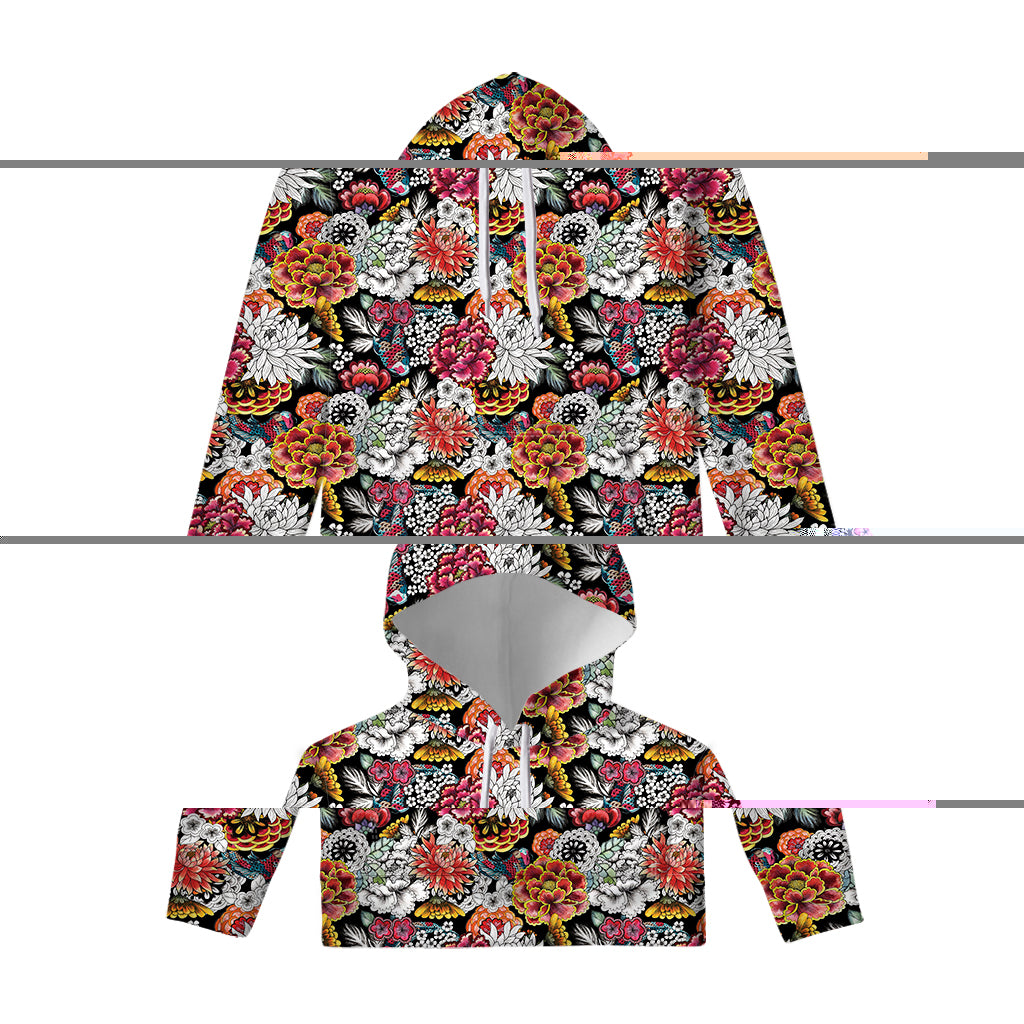 Asian Chrysanthemum Pattern Print Pullover Hoodie