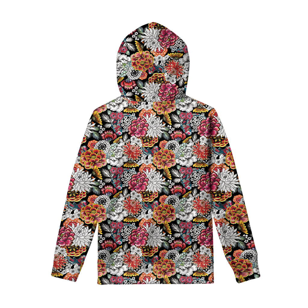 Asian Chrysanthemum Pattern Print Pullover Hoodie