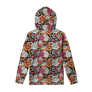 Asian Chrysanthemum Pattern Print Pullover Hoodie