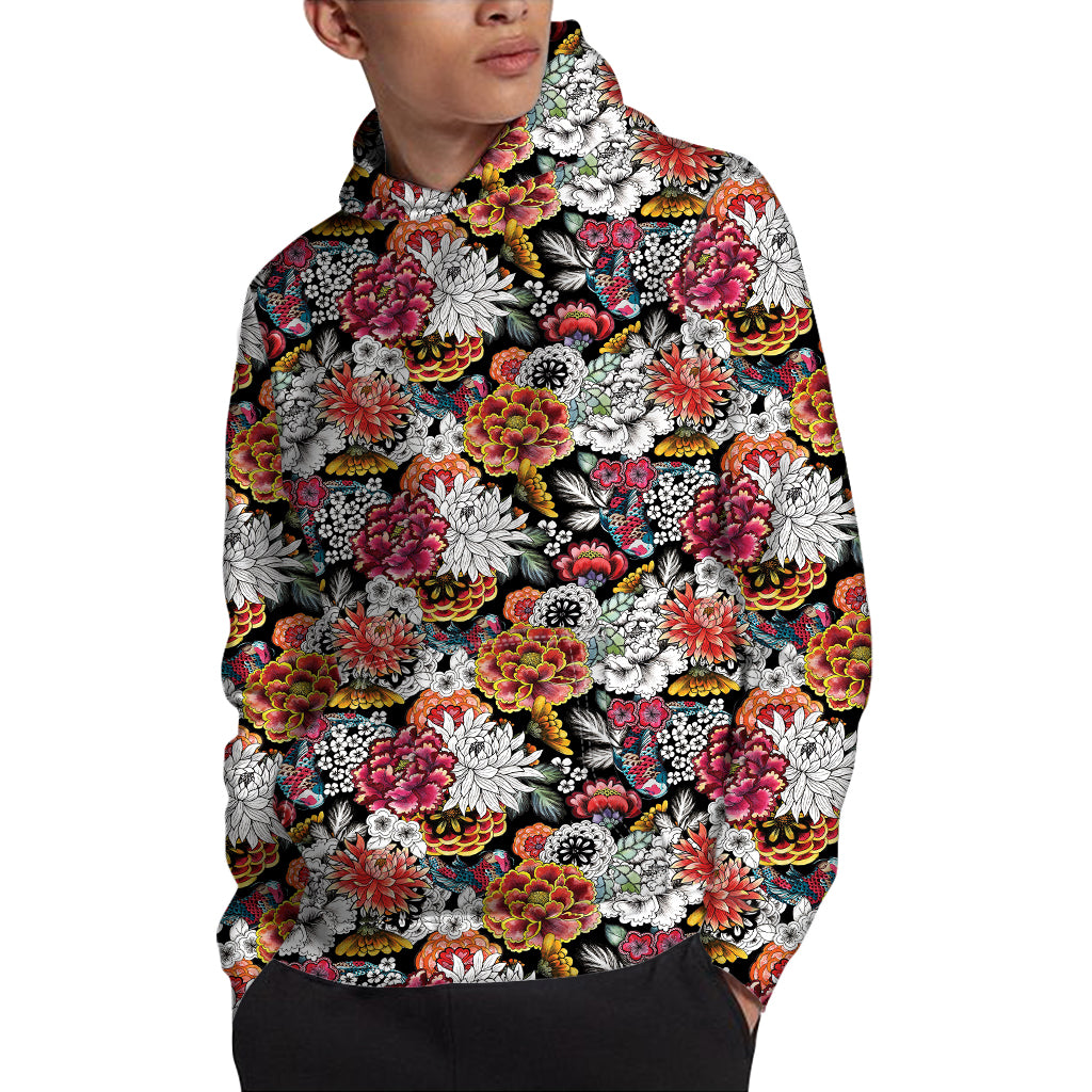 Asian Chrysanthemum Pattern Print Pullover Hoodie