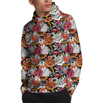 Asian Chrysanthemum Pattern Print Pullover Hoodie