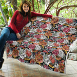 Asian Chrysanthemum Pattern Print Quilt
