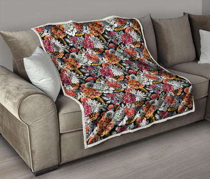 Asian Chrysanthemum Pattern Print Quilt