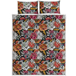 Asian Chrysanthemum Pattern Print Quilt Bed Set