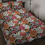 Asian Chrysanthemum Pattern Print Quilt Bed Set