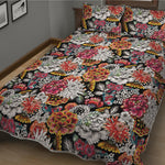 Asian Chrysanthemum Pattern Print Quilt Bed Set