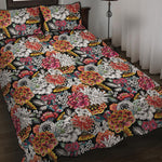 Asian Chrysanthemum Pattern Print Quilt Bed Set