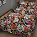 Asian Chrysanthemum Pattern Print Quilt Bed Set