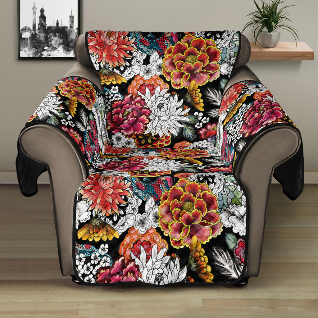 Asian Chrysanthemum Pattern Print Recliner Protector